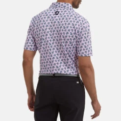 FootJoy Shadow Palm Print Pique Golf Polo Shirt 13 FootJoy Shadow Palm Print Pique Golf Polo Shirt -Golf Apparel Shop FootJoy SS22 Shadow Palm Print Pique Golf Polo Shirt Lavender Navy 88373 model 3