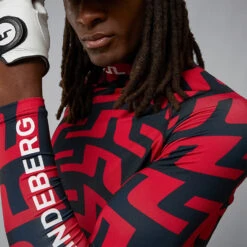 J.Lindeberg Aello Print Golf Base Layer -Golf Apparel Shop J. Lindeberg GMJT06853 G132 M Aello Soft Compression Print BLLIN008 Bridge Swirl Red Model 2