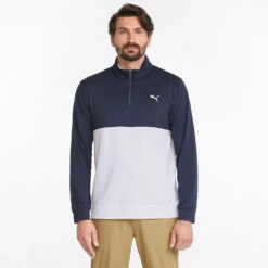 Puma Gamer Colour Block 1/4 Zip Golf Popover -Golf Apparel Shop PUMA SS22 Gamer Colorblock 1 4 Zip Sweater Code 532985 02 SWPUM236 M Navy Blazer Bright White Model 1