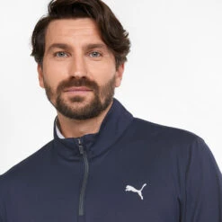 Puma Gamer Colour Block 1/4 Zip Golf Popover -Golf Apparel Shop PUMA SS22 Gamer Colorblock 1 4 Zip Sweater Code 532985 02 SWPUM236 M Navy Blazer Bright White Model 2