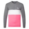Puma Cloudspun Crew Golf Popover -Golf Apparel Shop Puma AW22 Cloudspun Crewneck Sweater 535458 07 SWPUM265 Quiet Shade Heather Sunset Pink Heather S Front