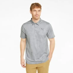 Puma Cloudspun Leaflet Golf Polo Shirt -Golf Apparel Shop Puma SS22 Cloudspun Leaflet Polo 535445 01 SHPUM652 Quiet Shade Heather Model 1