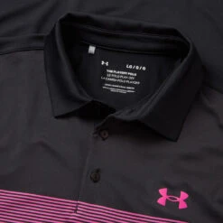Golf Apparel Shop -Golf Apparel Shop Under Armour SS23 Playoff 3.0 Low Round Stripe Polo Shirt 1378676 003 SHUND322 L BlackJet GreyRebel Pink Detail