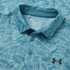 Golf Apparel Shop -Golf Apparel Shop Under Armour SS23 Playoff 3.0 Palm Sketch Polo Shirt 1378677 400 SHUND328 S Still Water Static Blue Black Detail